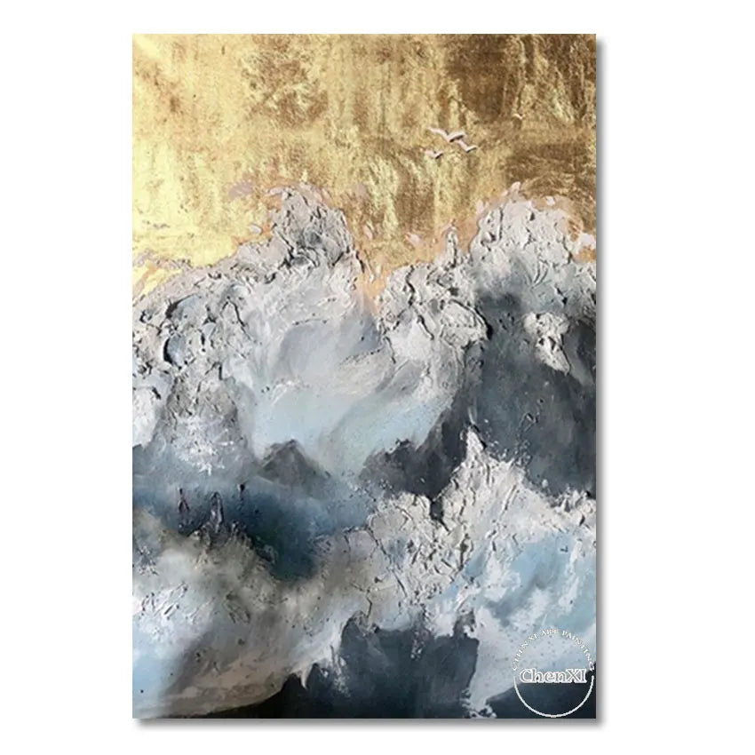 Latest Arrival Gold Foil Abstract Sea Wave Oil Painting On Canvas Wedding Wall Gloden Foil Decoration Accessories Unframed