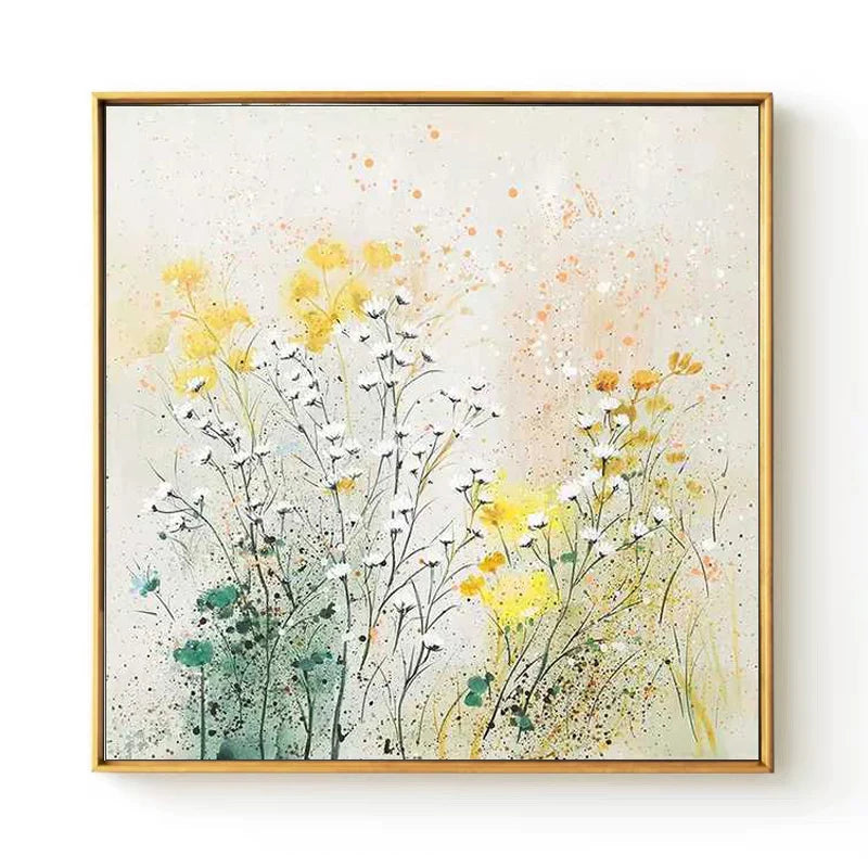 Gold Foil Texture Flower Wall Art Pic Hand Painted Modern Abstract Oil Painting On Canvas For Living Room Home Decor No Frame