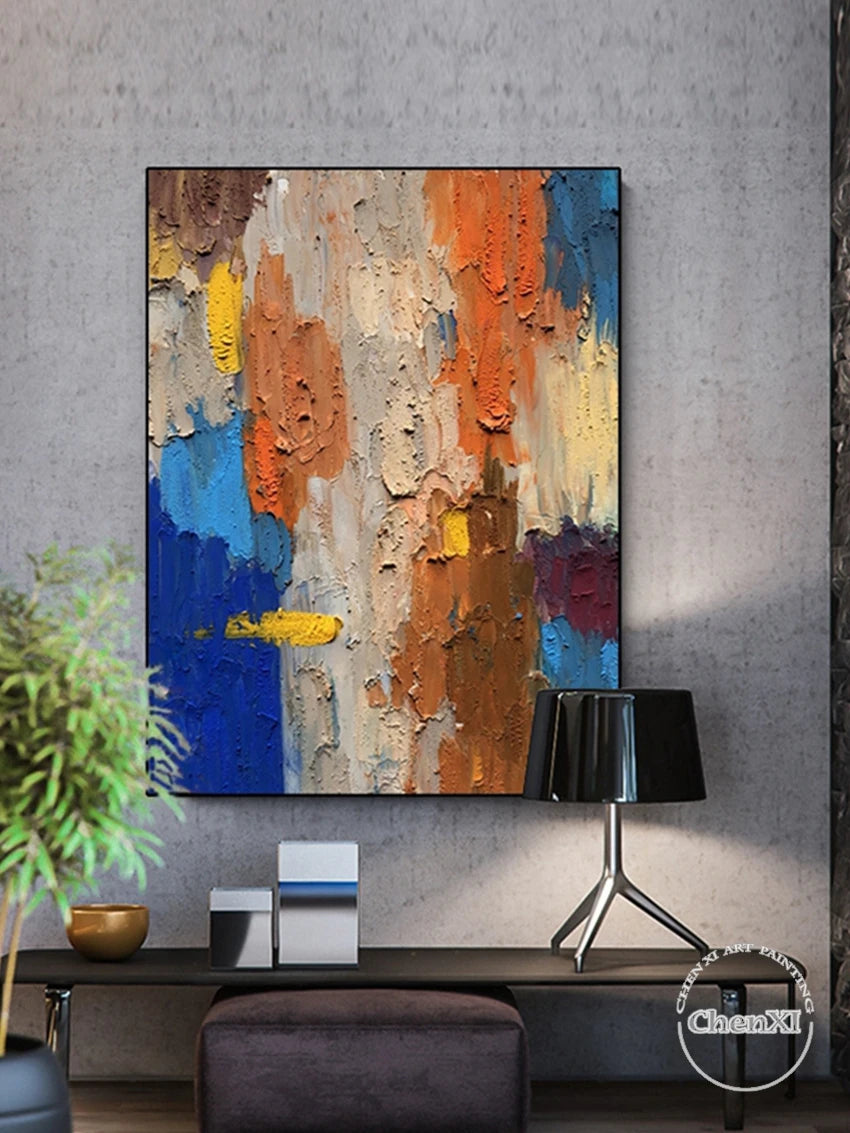 Colorful Painting Wall Picture for Restaurant Decor, Golden Foil, Oil Painting Canvas, Handmade Painted Artwork, Home Decor