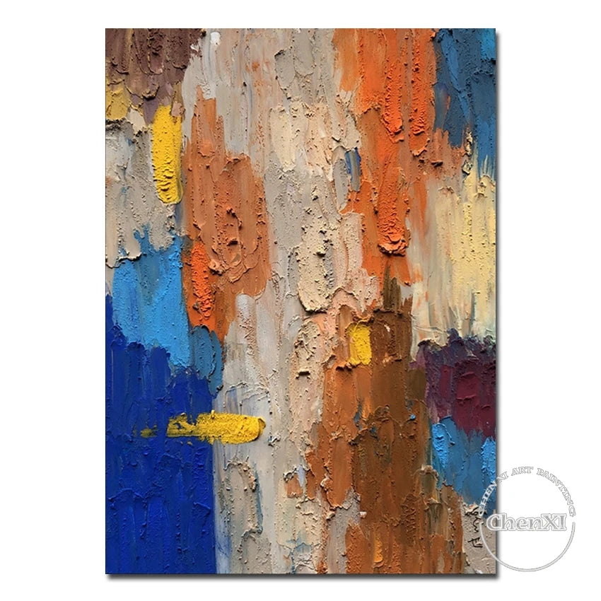 Colorful Painting Wall Picture for Restaurant Decor, Golden Foil, Oil Painting Canvas, Handmade Painted Artwork, Home Decor