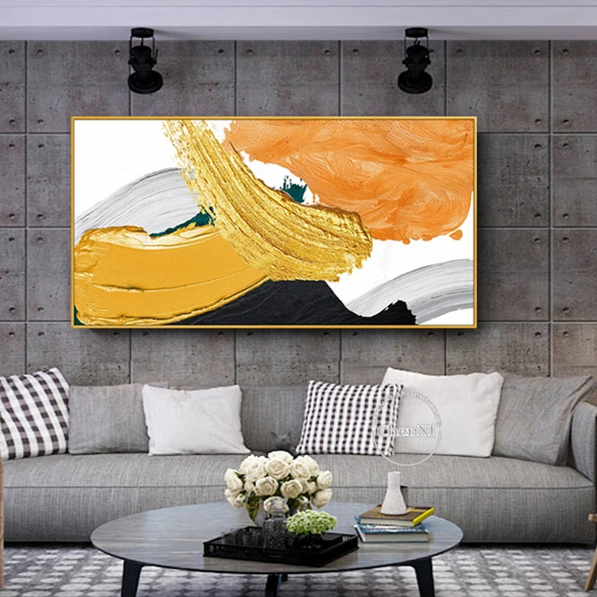Gold Foil Paintin Handmade Abstract Painting Picture, Oil Painting on Canvas, Handmade Painted, Home Decor Artwork, Frameless