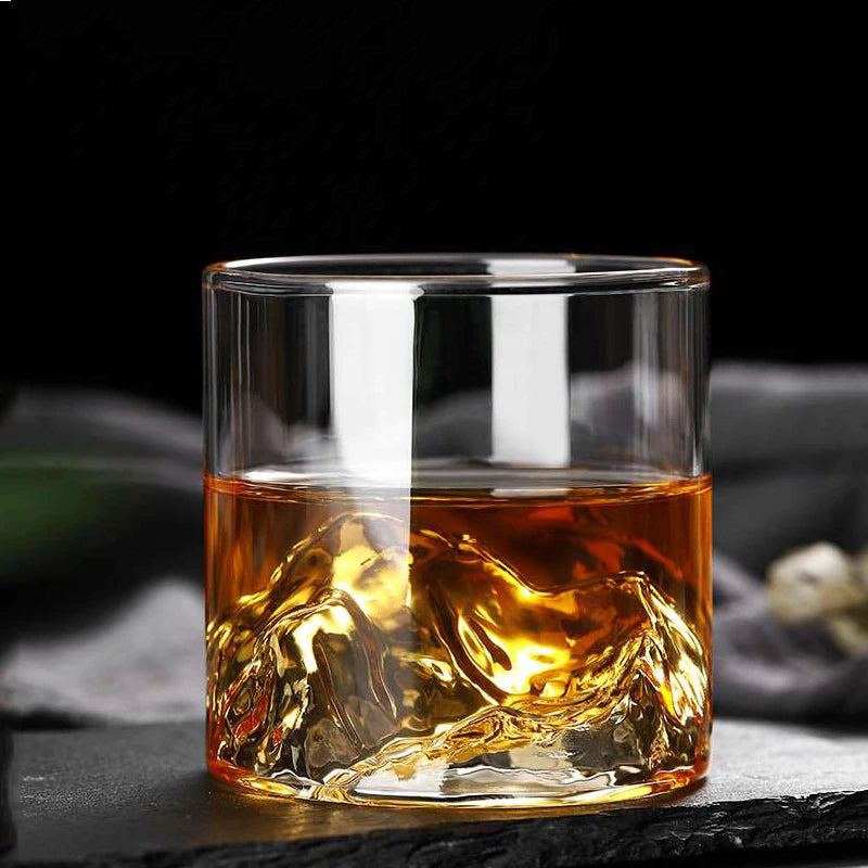 Whiskey Glass Bottom Raised Ice Mountain Design Tumbler for Drinking Bourbon,Scotch,Cocktails or Tea Gift Package Liquor Shot