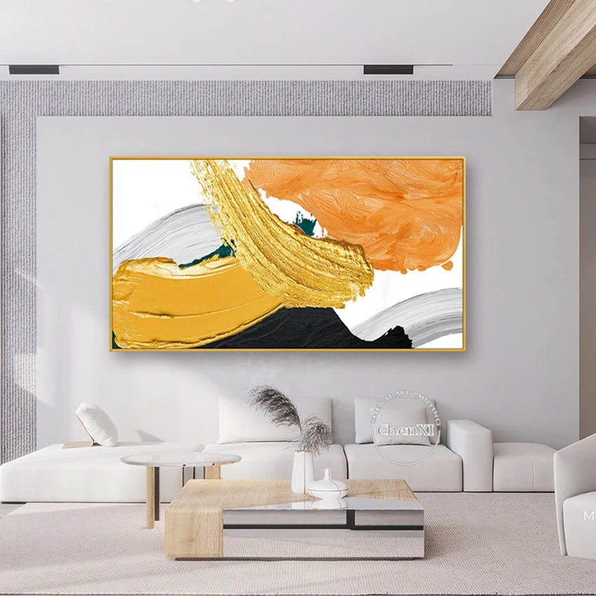 Gold Foil Paintin Handmade Abstract Painting Picture, Oil Painting on Canvas, Handmade Painted, Home Decor Artwork, Frameless