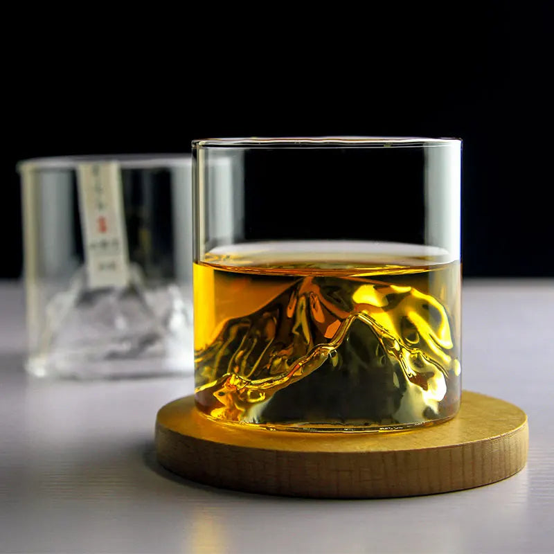 Whiskey Glass  Bottom Raised Ice Mountain Design Tumbler for Drinking Bourbon,Scotch,Cocktails or Tea Gift Package Liquor Shot