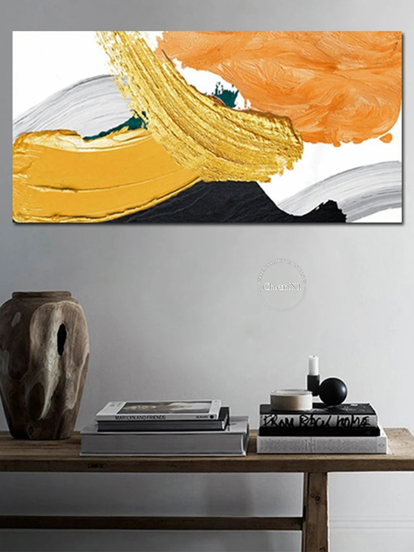 Gold Foil Paintin Handmade Abstract Painting Picture, Oil Painting on Canvas, Handmade Painted, Home Decor Artwork, Frameless