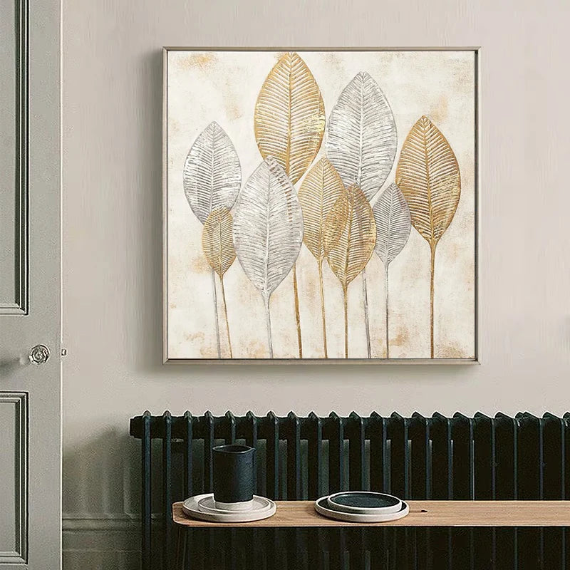 Modern Abstract Oil Painting on Canvas, Pink Flower Wall Art, Hand Painted, No Frame, Gold Foil Texture, Living Room, Home Decor