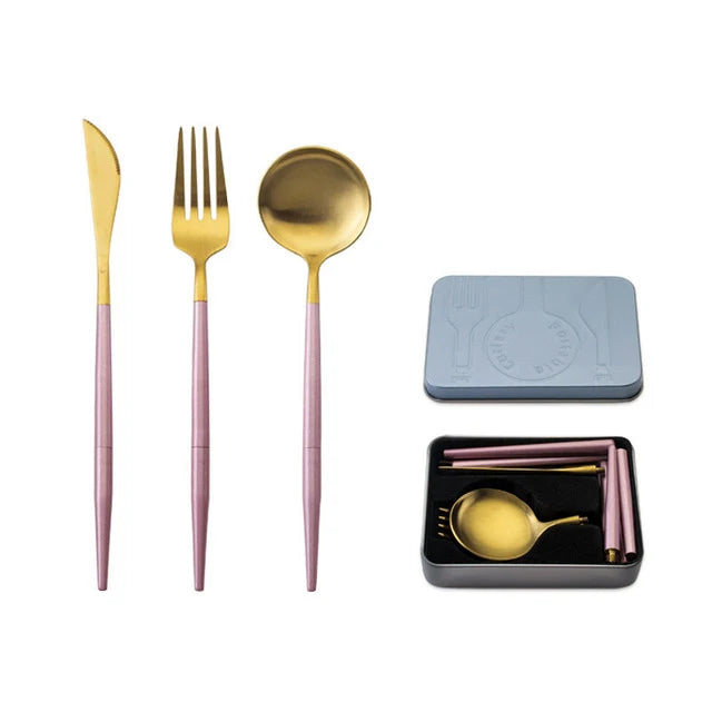 Portable Cutlery Set 304 Stainless Steel Removable Camping Tableware Chopsticks Knife Fork Spoon Folding Cutlery Set With Box