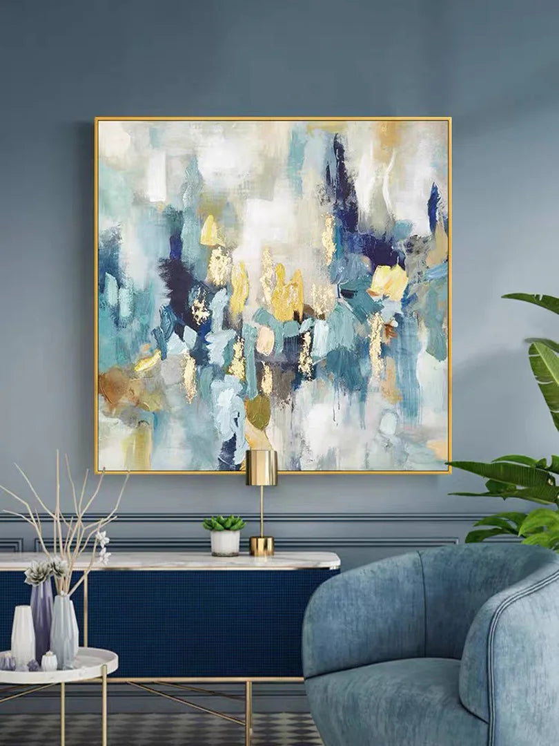 Modern Abstract Oil Painting on Canvas, Pink Flower Wall Art, Hand Painted, No Frame, Gold Foil Texture, Living Room, Home Decor