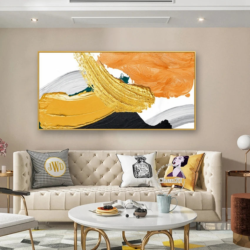 Gold Foil Paintin Handmade Abstract Painting Picture, Oil Painting on Canvas, Handmade Painted, Home Decor Artwork, Frameless