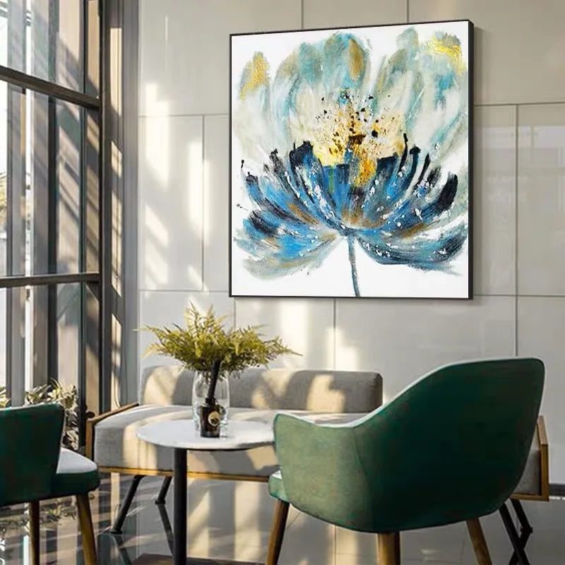 Gold Foil Texture Flower Wall Art Pic Hand Painted Modern Abstract Oil Painting On Canvas For Living Room Home Decor No Frame