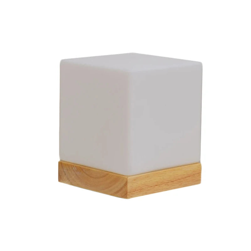 Modern glass bedroom table lamp solid wood glass night light warm E27 living room desk bedside lamp creative simplicity