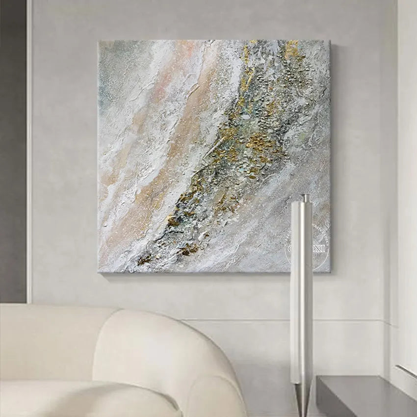 Frameless Handmade Abstract Artwork, Wall Picture, Oil Painting on Canvas, Sleeping Room Decor Accessories, Golden Coastline