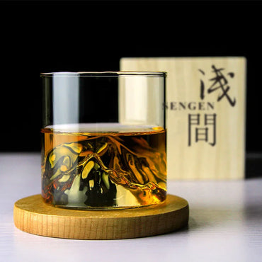 Whiskey Glass  Bottom Raised Ice Mountain Design Tumbler for Drinking Bourbon,Scotch,Cocktails or Tea Gift Package Liquor Shot