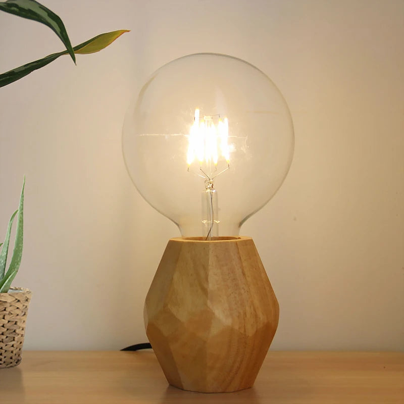 OUDELADI mini solid wood polyhedron Table Lamps living room bedroom desk bedside EU plug switch line E27 Wooden tafel lamp