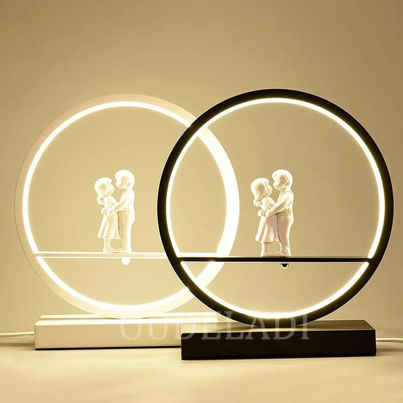 OUDELADI Angel doll table lamp bedside Romantic warm Couple desk lamp Modern home living room decor Bird table lamp