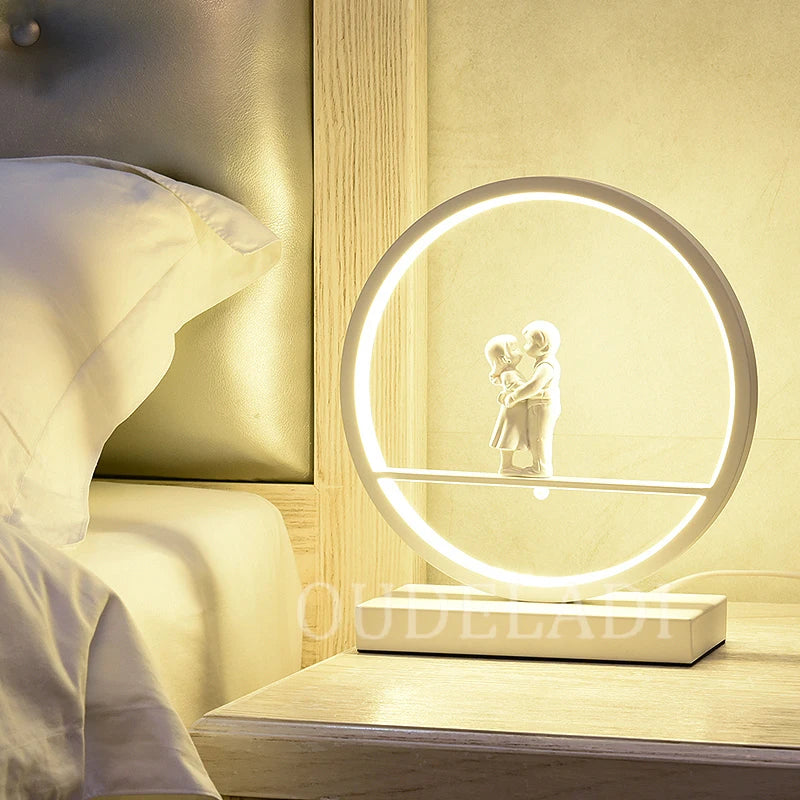 OUDELADI Angel doll table lamp bedside Romantic warm Couple desk lamp Modern home living room decor Bird table lamp
