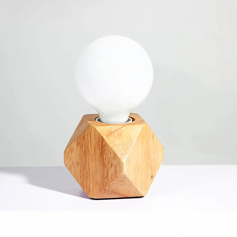 OUDELADI mini solid wood polyhedron Table Lamps living room bedroom desk bedside EU plug switch line E27 Wooden tafel lamp