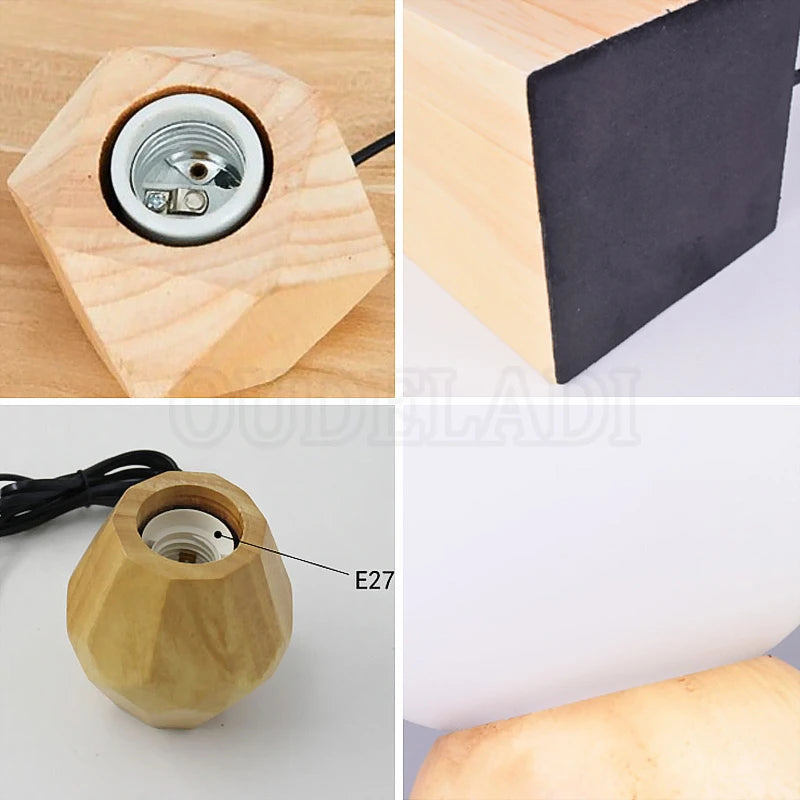OUDELADI mini solid wood polyhedron Table Lamps living room bedroom desk bedside EU plug switch line E27 Wooden tafel lamp