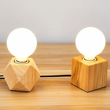 OUDELADI mini solid wood polyhedron Table Lamps living room bedroom desk bedside EU plug switch line E27 Wooden tafel lamp
