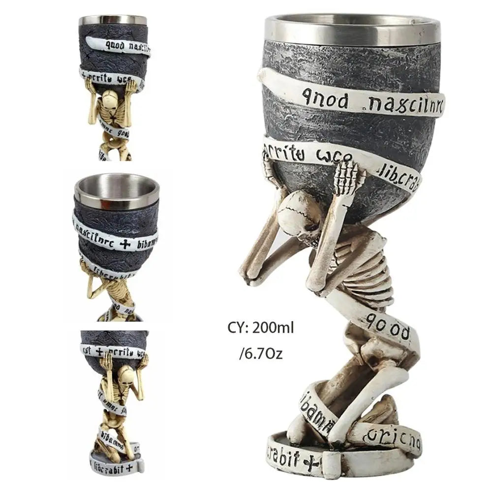 Skull Resin Stainless Steel Goblet 200ml Gothic Wine Glass Horrible Cocktail Glasses Whiskey Cup Pub Bar Drinkware Dropshipping