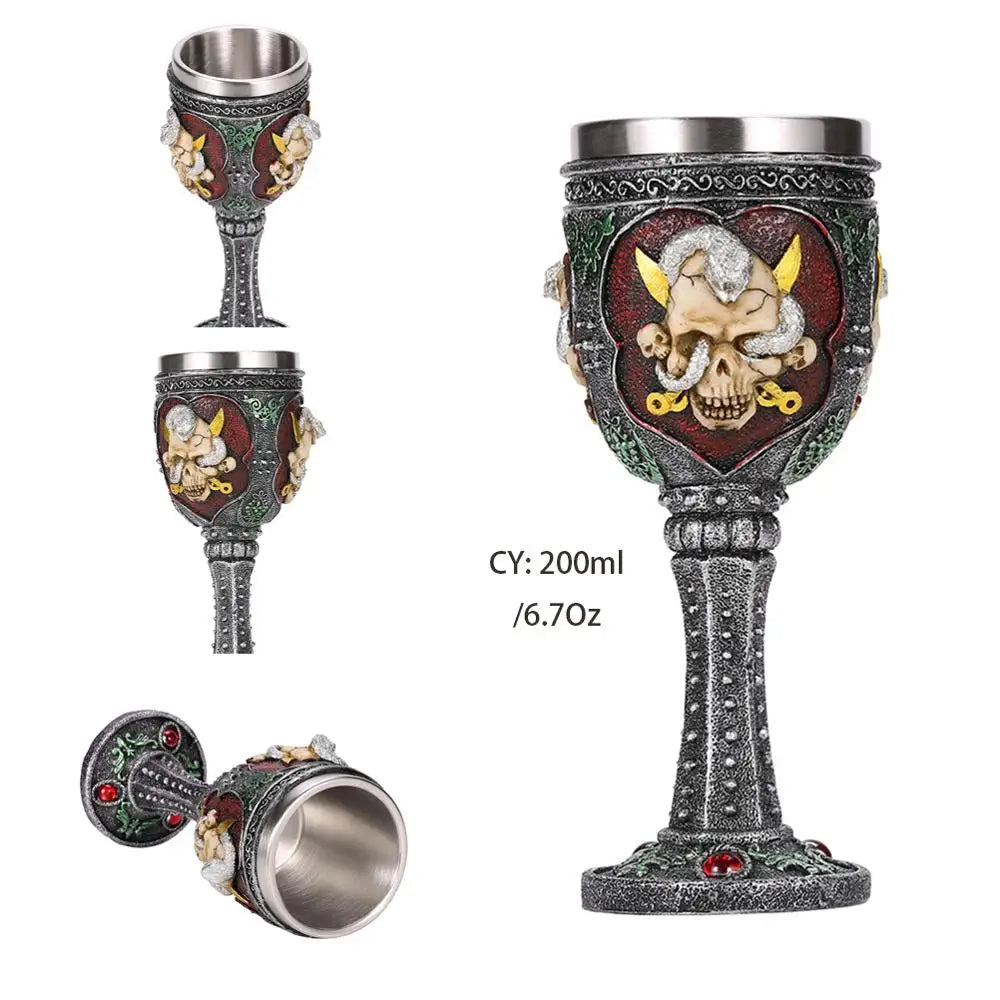 Skull Resin Stainless Steel Goblet 200ml Gothic Wine Glass Horrible Cocktail Glasses Whiskey Cup Pub Bar Drinkware Dropshipping