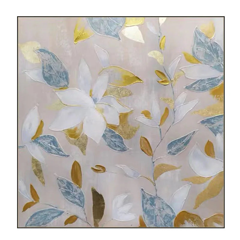 Gold Foil Texture Flower Wall Art Pic Hand Painted Modern Abstract Oil Painting On Canvas For Living Room Home Decor No Frame