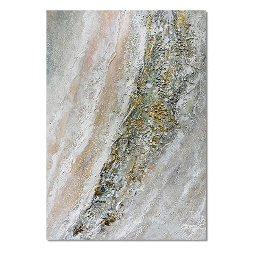 Frameless Handmade Abstract Artwork, Wall Picture, Oil Painting on Canvas, Sleeping Room Decor Accessories, Golden Coastline