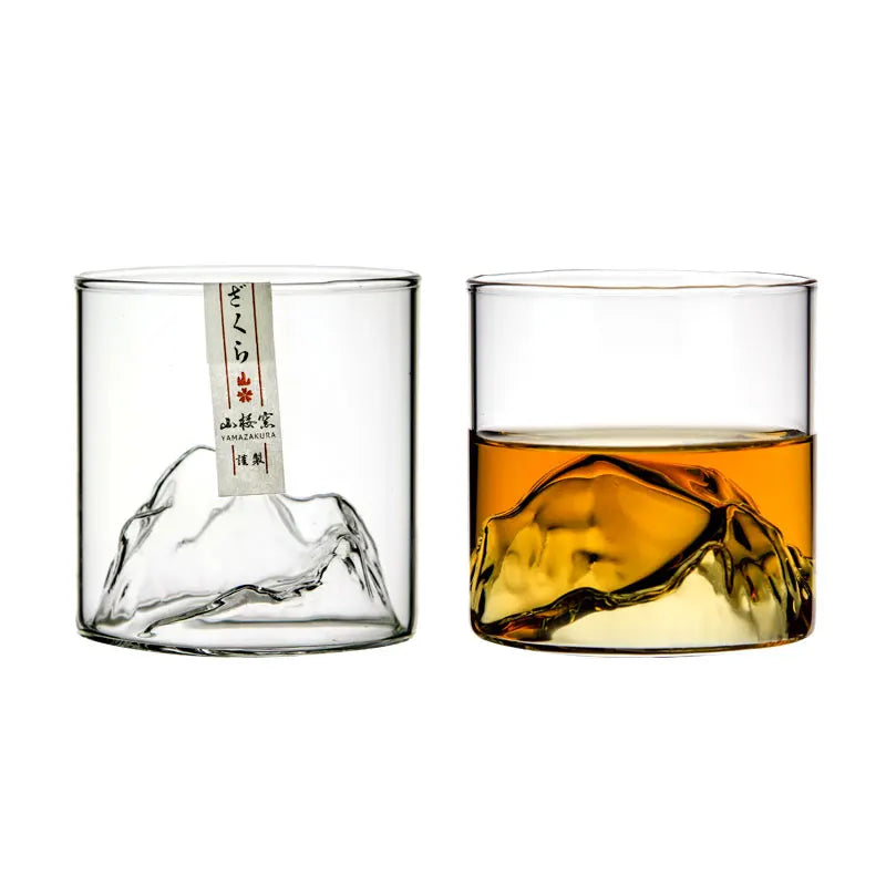 Whiskey Glass  Bottom Raised Ice Mountain Design Tumbler for Drinking Bourbon,Scotch,Cocktails or Tea Gift Package Liquor Shot