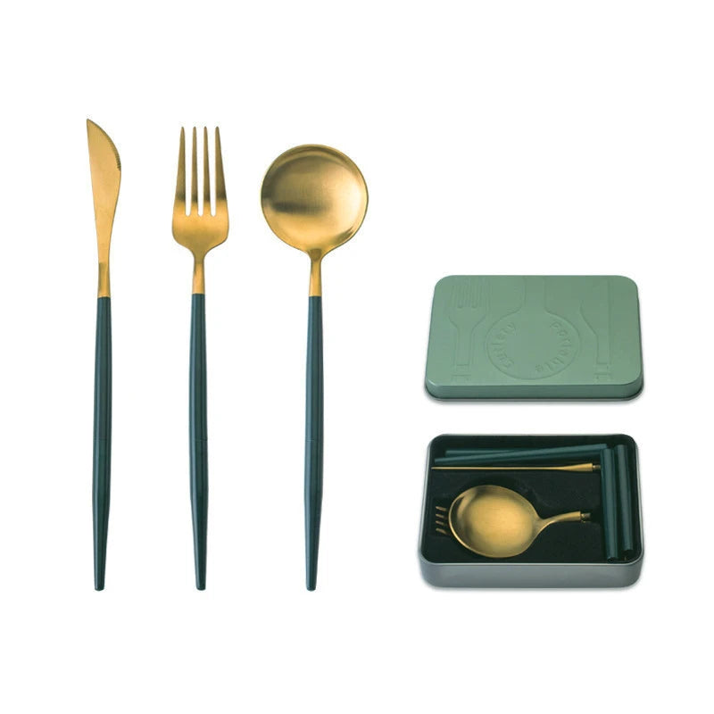 Portable Cutlery Set 304 Stainless Steel Removable Camping Tableware Chopsticks Knife Fork Spoon Folding Cutlery Set With Box