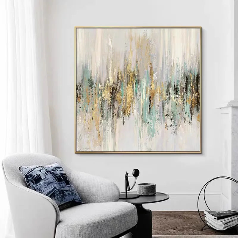 Modern Abstract Oil Painting on Canvas, Pink Flower Wall Art, Hand Painted, No Frame, Gold Foil Texture, Living Room, Home Decor