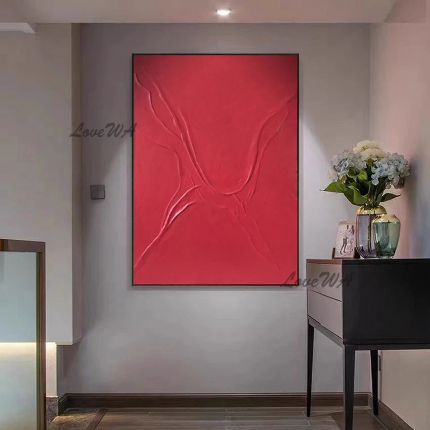 Abstract Art Textured Canvas Posters,Red Acrylic Artwork Palette Knife Oil Paintings Frameless Wall Picture For Living Room