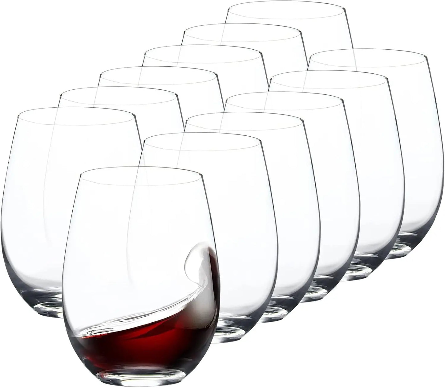 12PCS Stemless Dispossable Wine Glasses 16 Ounce Smooth Rim Plastic Tumblers for Red White Wine Juices Water Dishwasher Safe