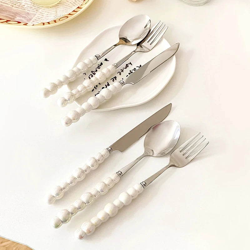 16PCS Pearl Tableware Set Ins Style Creative Gift for Home Tableware Wedding Tableware Table Decoration Supplies Wedding Faviour
