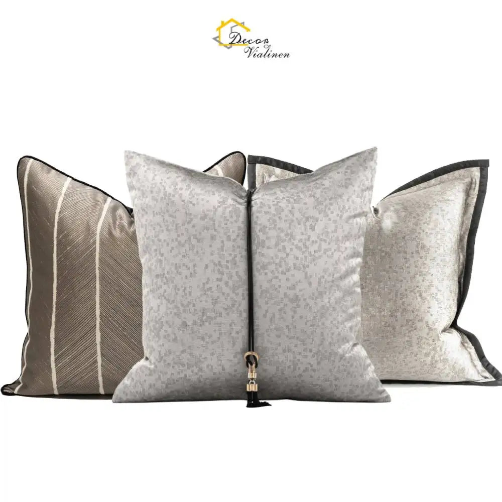 1pc Arabic Macrame Pillow Cover with Tassel, Luxury Jacquard Cushion Cover Gray, Sofa Pillow for Home Hotel Decor