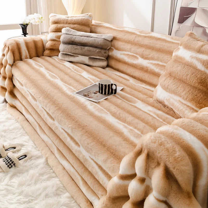 EIFLOY-Rabbit Plush Sofa Cover, Non Slip, Towel Blanket, Soft, Thick, Couch Slipcover, Winter, Universal, Furniture Protector
