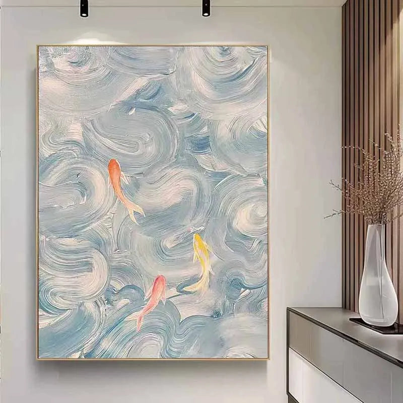 Chinese Fish Picture 100% Hand Painted Modern Abstract Oil Painting On Canvas Wall Art  For Living Room Home Decoration No Frame