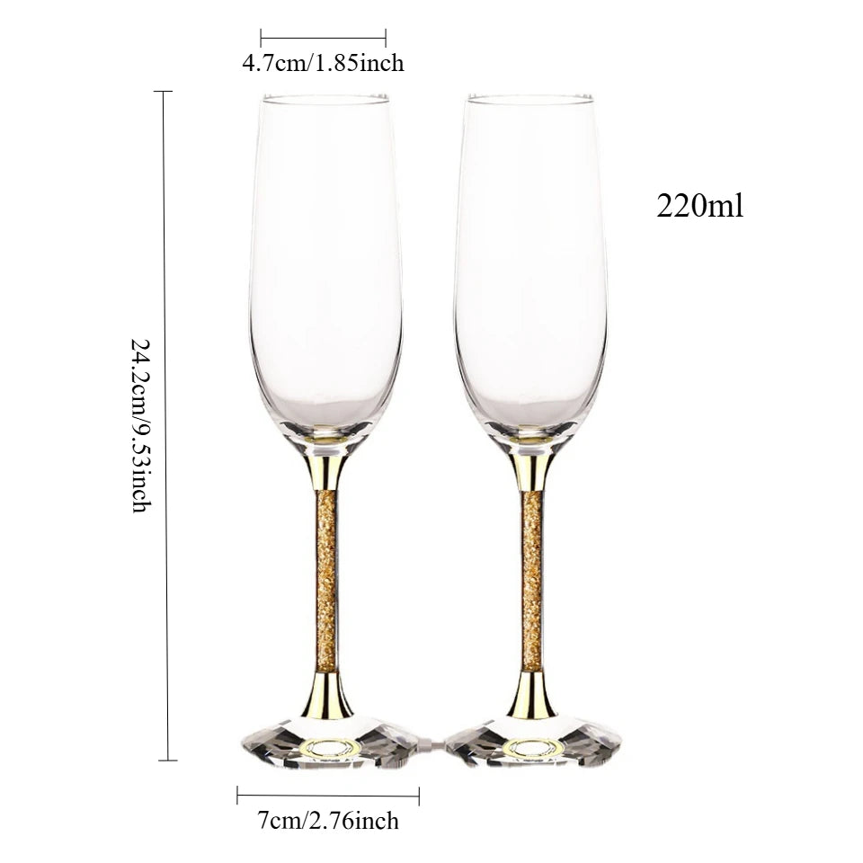 2 Pieces Luxury High-end Diamond Crystal Glass Red Wine Set High Party Wine Glass Drinking Champagne Flute