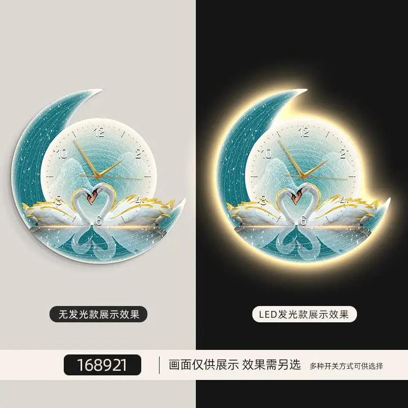 Home Decorative Painting Wall Clock Living Room Decoration Premium LED Ambient Light Plug-in Wall Clock