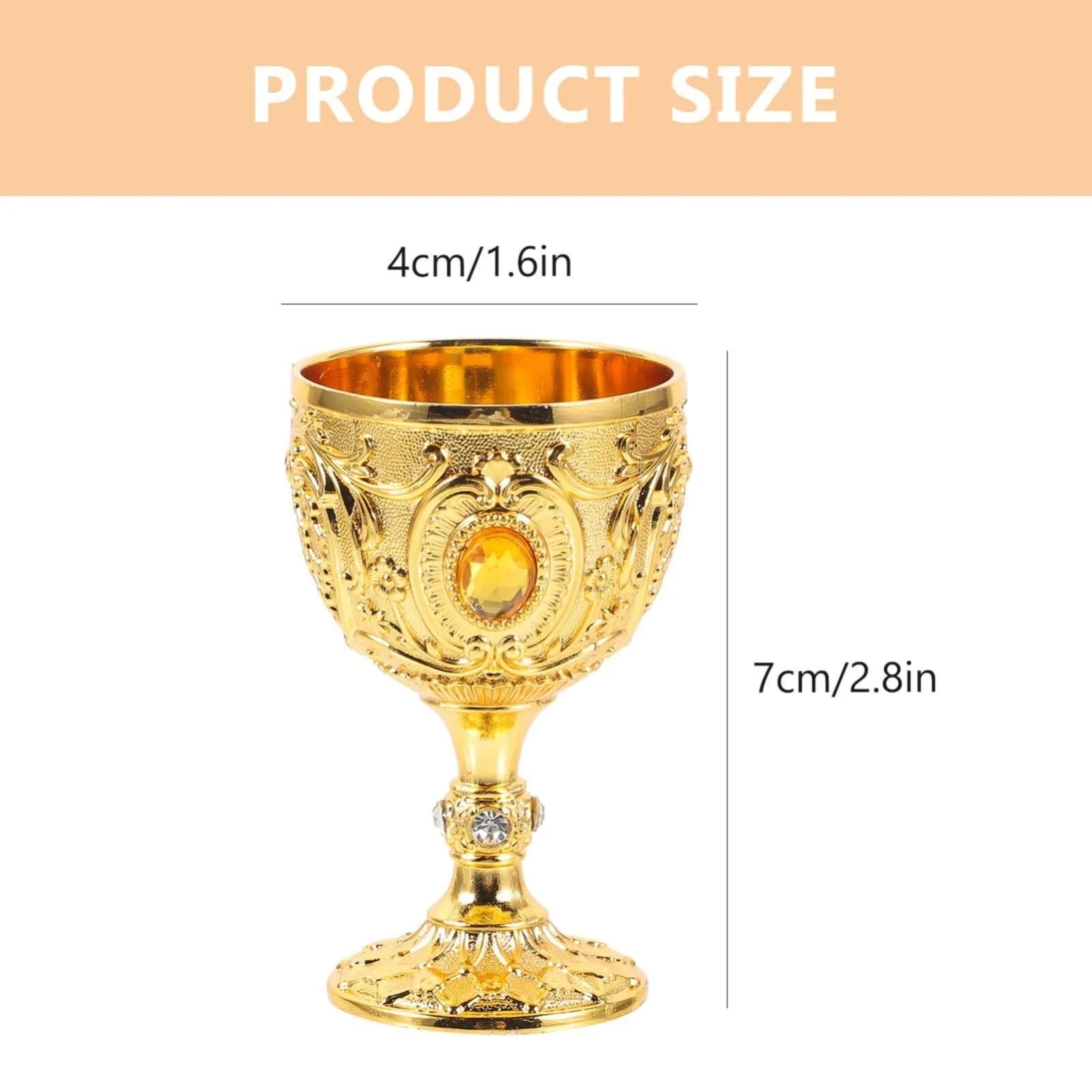 Mini Chalice, 30ML Gold Goblet Vintage Metal Shot Glasses Tiny Embossed Wine Cup Wine Liqueur Cup for Home Bar