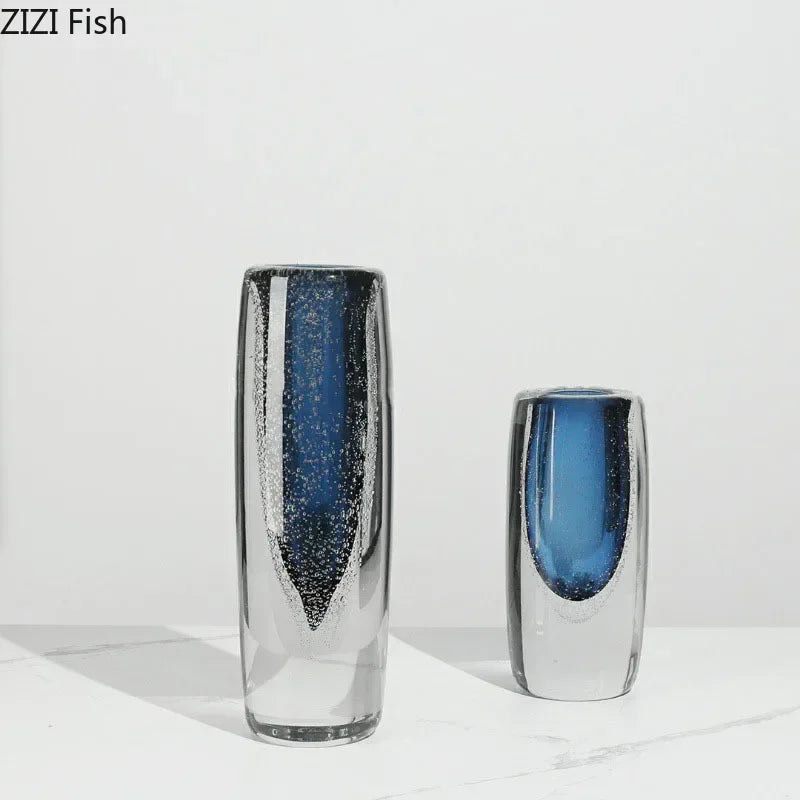 Deep Sea Blue Bubble Glass Vase Hydroponics Flower Pots Desk Decoration Flower Arrangement Floral Vases Modern Home Decor