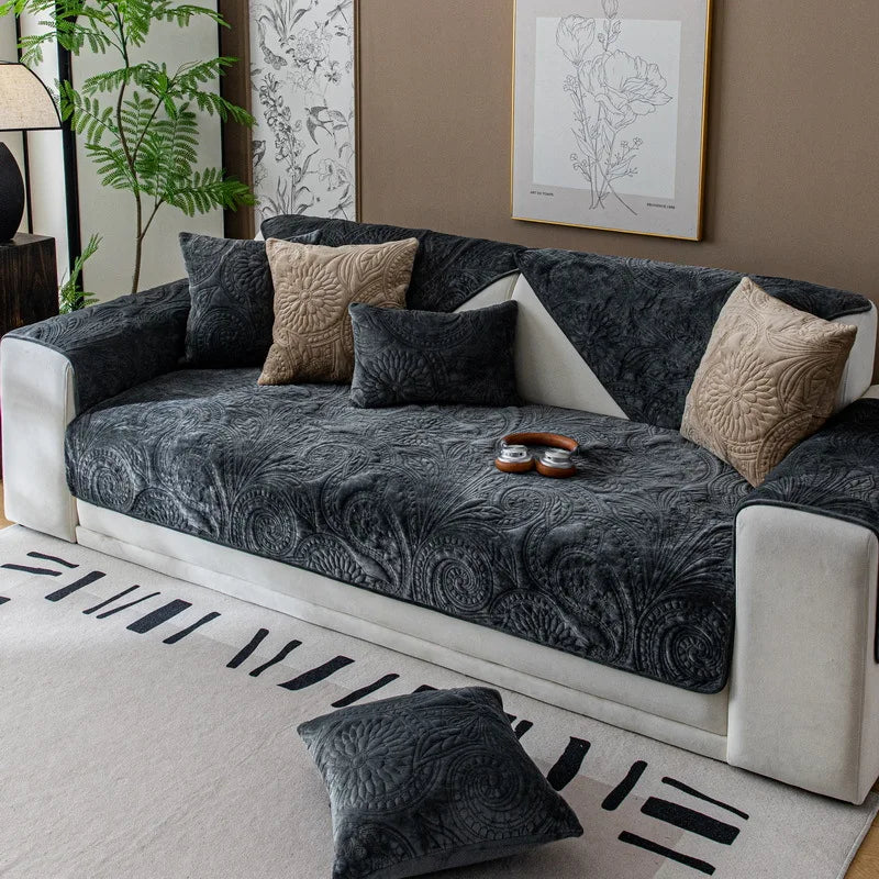EIFLOY Nordic Retro Velvet Couch Cover for Sofa, 1, 2, 3, 4 Seater, Soft Plush Armchair Recliner Cover, Non Slip, Anti-scratch