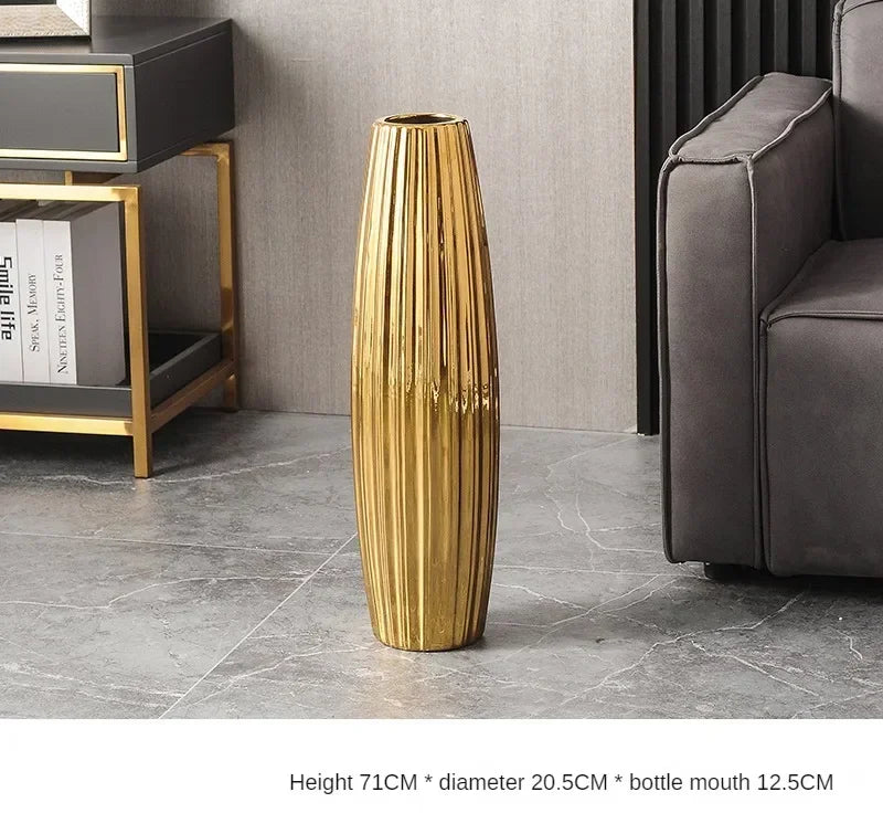 Nordic Ceramics Flower Vase for Entrance Light Luxury High-end Household Vase Large Electroplating Floor-standing Vase for Hotel