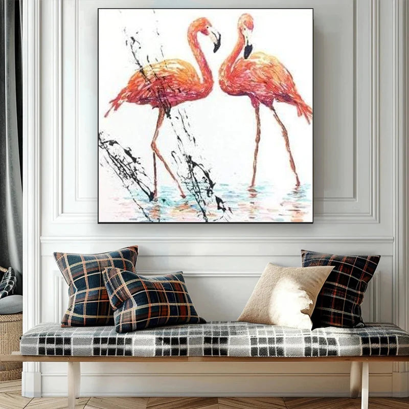 Thick Textured Knife Painted Flamingo Picture 100% Handmade Abstract Oil Painting Canvas Wall Art For Home Decoration No Frame