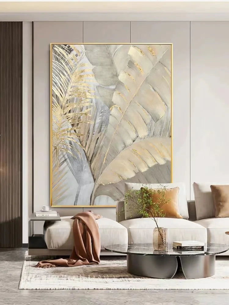 Nordic Gold Leaf Huge Size Picture Hand Painted Abstract Oil Painting On Canvas Wall Art For Living Room Home Decor No Frame