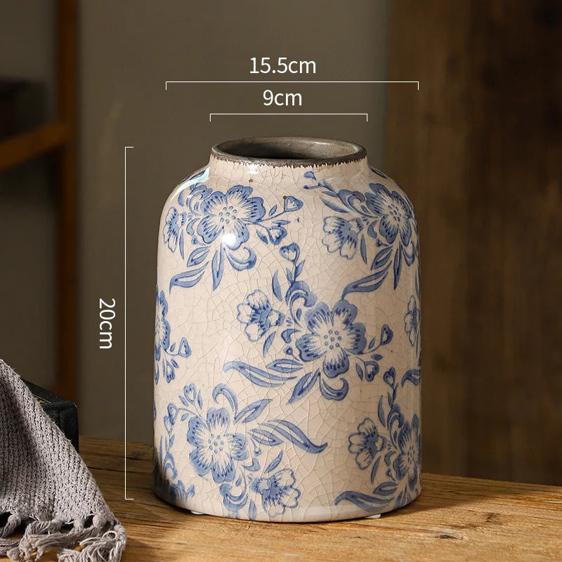 Blue And White Porcelain Vases Flower Arrangements Living Room Decorations Chinese Style Ceramic Home Decoration Retro Porcelain