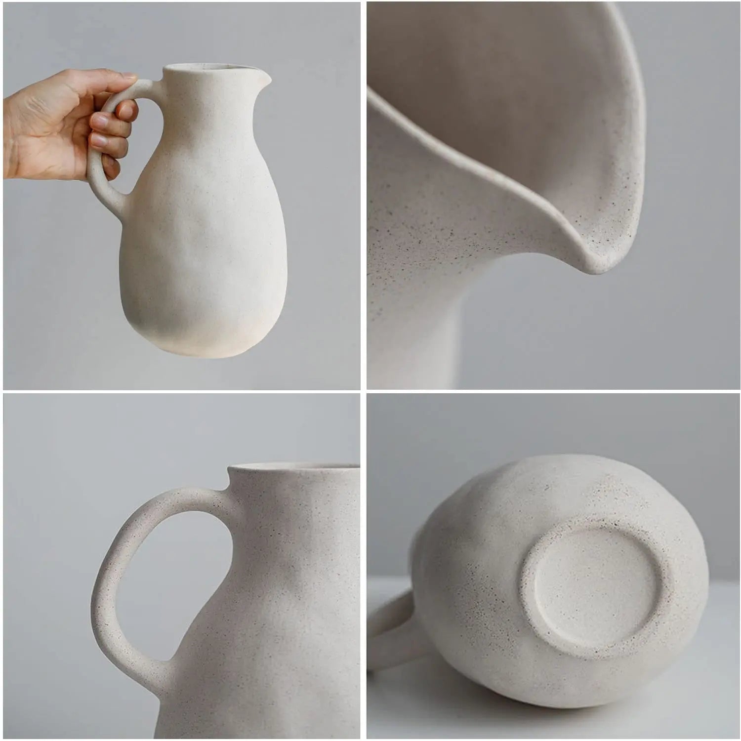 Matte White Ceramic Vase Farmhouse Flower Vases for Home Decor Clay Terracotta Decorative Pitcher Vase Boho Vases for Room Decor