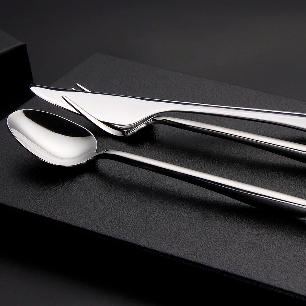 6/16/20/24/28Pcs Cutlery Set Stainless Steel 304 Tableware Mirror Sliver Dinner Set Western Knife Fork Spoon Elegant Flatware