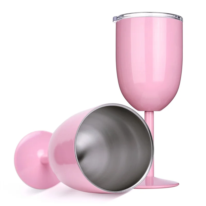 Practical-2PCS Insulated Pink Wine Glasses Double Wall Food Grade Stainless Steel Travel Wine Cup With Leak Proof Lid For Adult,