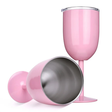 Practical-2PCS Insulated Pink Wine Glasses Double Wall Food Grade Stainless Steel Travel Wine Cup With Leak Proof Lid For Adult,
