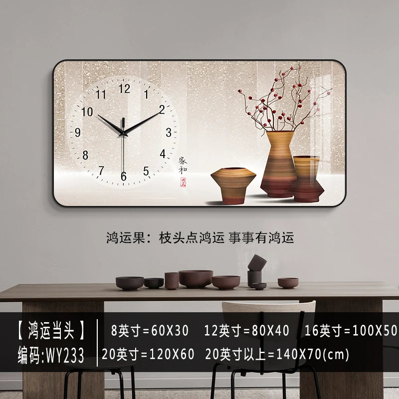 Modern Minimalist Living Room Clock Home New Chinese Style Noiseless Hanging Clock Creative All-Match Wall Hanging Clock Drawing
